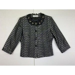 Tahari Arthur S Levine Metallic Crystal Embellished Party Blazer Jacket Sz 8